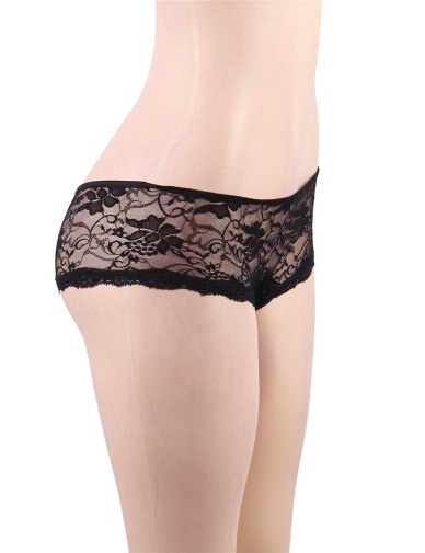 Ohyeah - Open Floral Lace Panty - Black - XL photo