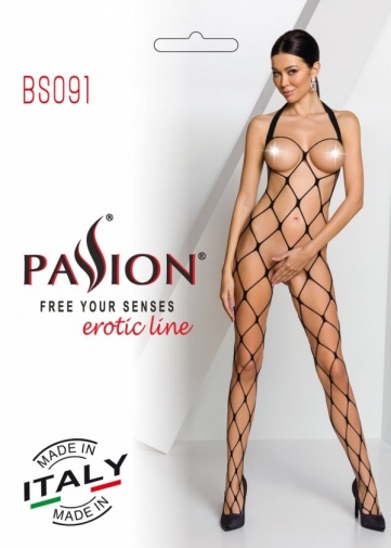Passion - 魚網露乳連身全身內衣 BS091 - 黑色 照片