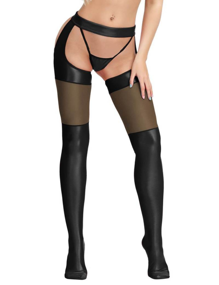 Ohyeah - Faux Leather Stockings - Black - M photo