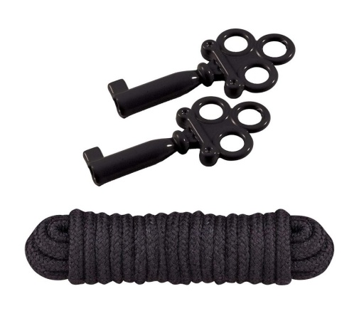 Nasstoys - Sinful Metal Hand Cuffs w Rope - Black photo