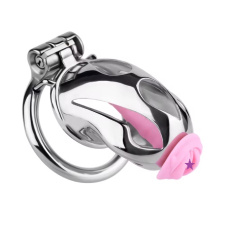FAAK - Metal Chastity Cage 312 w Catheter M - Pink photo