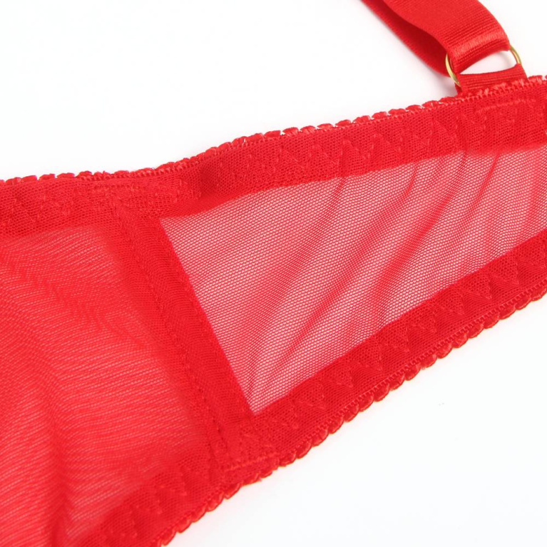 Ohyeah - 锁链心型网状内衣套装 - 红色 - 中码 照片