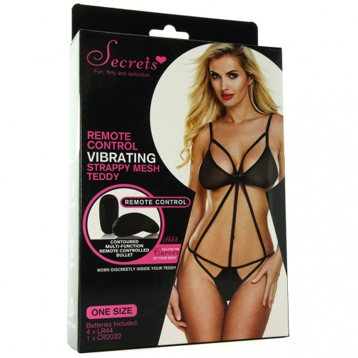 Secrets - Remote Control Vibrating Strappy Mesh Teddy - Black photo