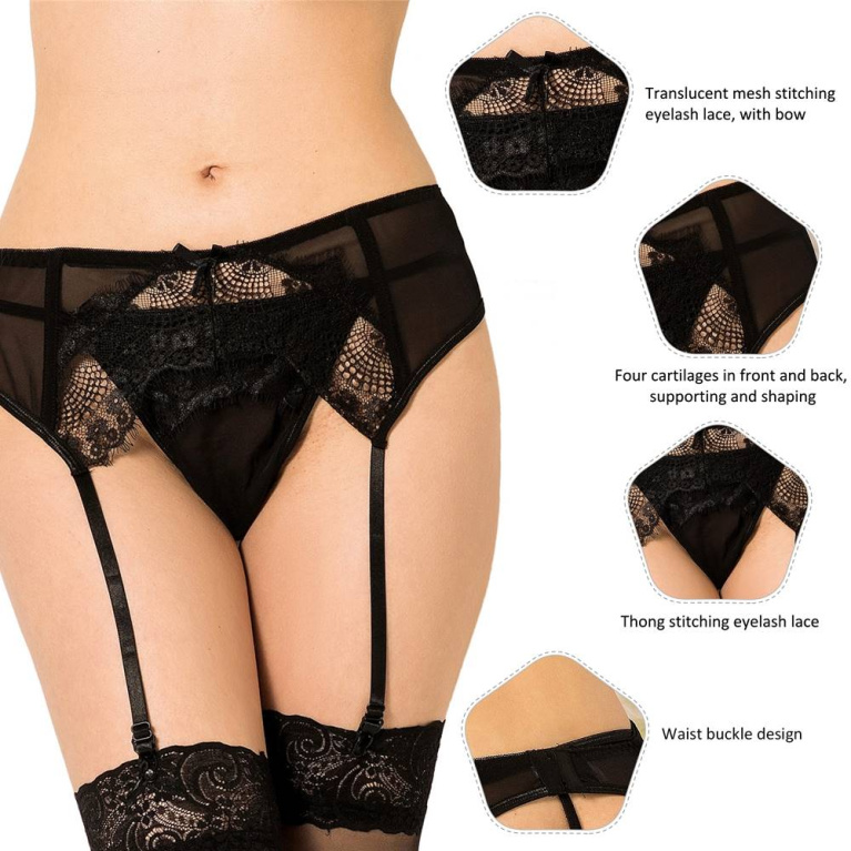 Ohyeah - Lace Garter Belt w Panties - Black - XL photo