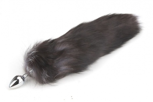 S&M - Small Silver Butt Plug - Dark Brown Furry Tail photo