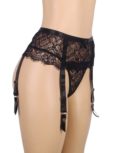 Ohyeah - Lace High Waist Garter Thong - Black - XL 照片