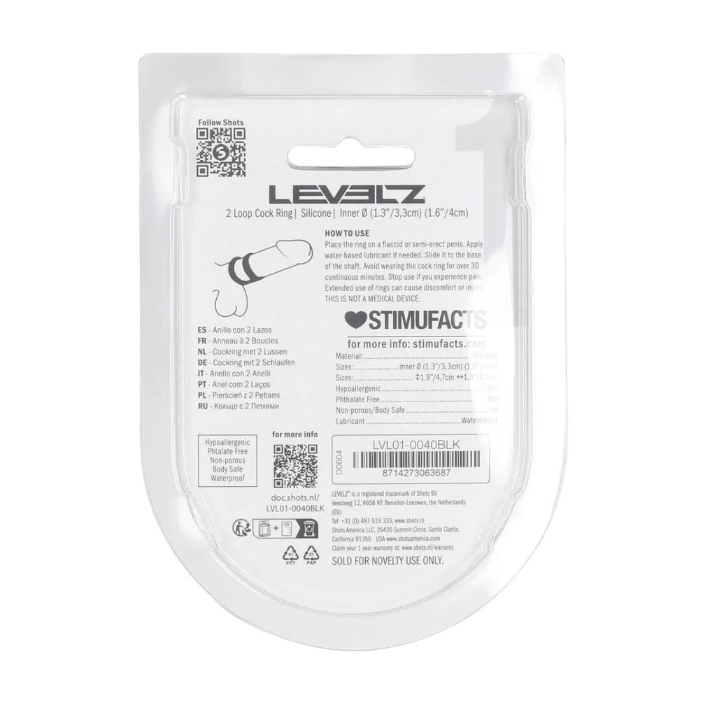 Levelz - 双环式阴茎环 - 黑色 照片-6