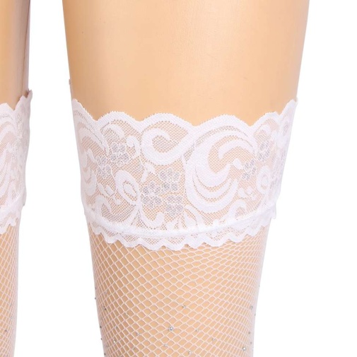 Ohyeah - Lace Rhinestone Stockings - White - S photo