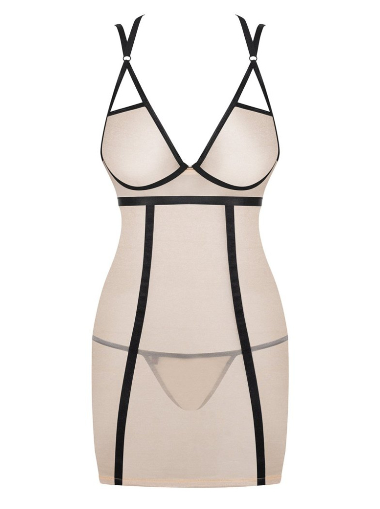 Obsessive - Nudelia 连身裙连丁字裤 - 米色 - S/M 照片