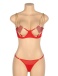 Ohyeah - Chain Heart Mesh Bra Set - Red - M 照片-8
