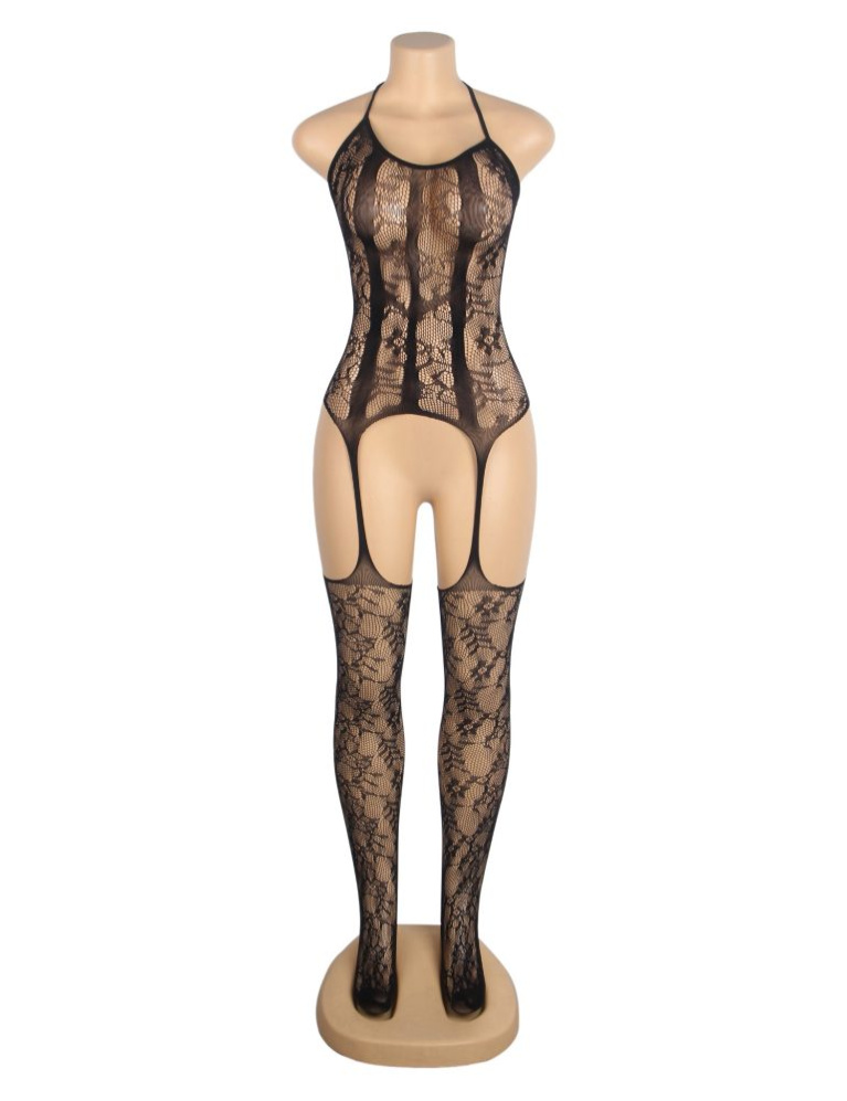 Ohyeah - Sexy Jacquard Bodystocking - Black photo