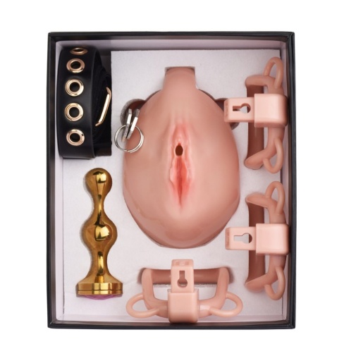 FAAK - Clitoris Chastity Cage w Belt & Plug - Skin 照片