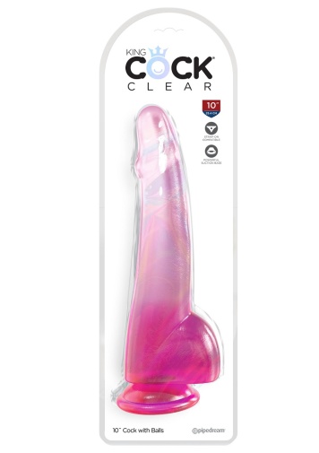 King Cock - 10" 透明假陽具連睪丸 - 粉紅色 照片
