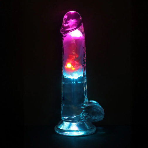 RealRock - 7" LED Vibro Dildo w Balls - Clear 照片