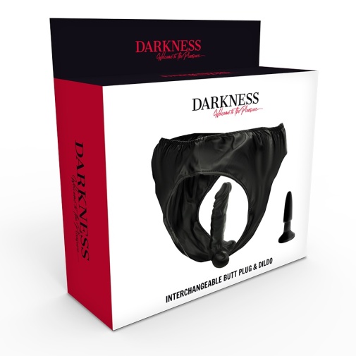 Darkness - 聚氨酯皮革內褲 附可替換仿真假陽具及後庭塞 照片