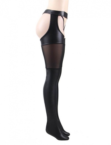 Ohyeah - Faux Leather Stockings - Black - M photo