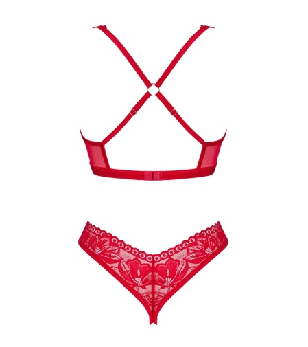 Obsessive - Lacelove Crotchless 2pcs Set - Red - XS/S photo