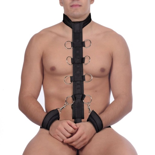 Ouch - Restraint Harness w Collar & Hand Cuffs - Black photo