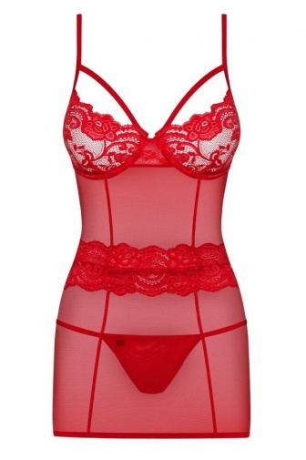 Obsessive - 829-CHE-3 Chemise & Thong - Red - S/M photo