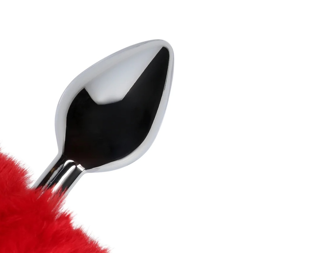 Hopping into a world of fluffy wonder, the Fox Tail Metal Bu... Ouch - Bunny Tail Plug - Red photo-7