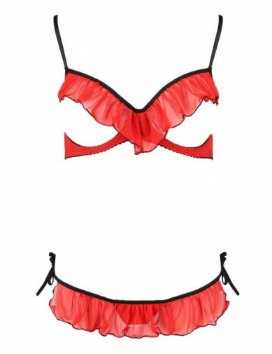 Passion - Cherry Set w Open Bra - Red - L/XL photo