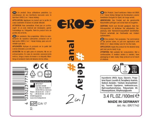 Eros - 2in1 Anal Delay Water-Based Lube - 100ml photo