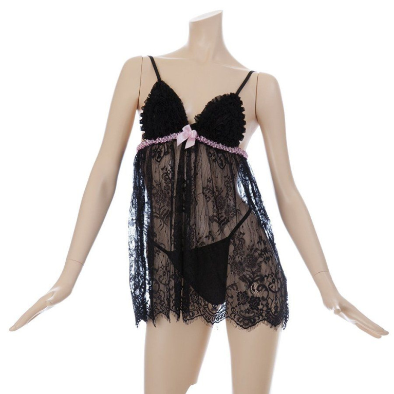 Costume Garden - GB-359 蕾絲吊帶套裝連丁字褲 - 黑色 照片