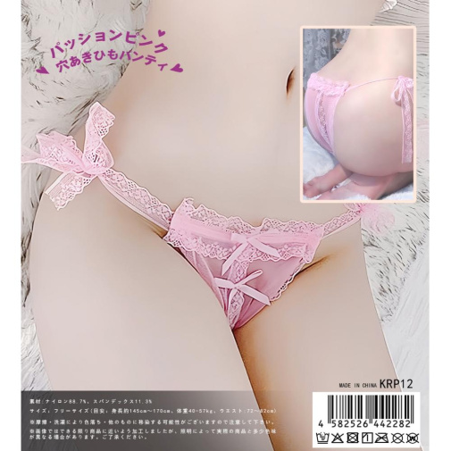 KR - 性感蕾絲開後襠綁帶內褲 KRP-012 - 粉紅色 照片