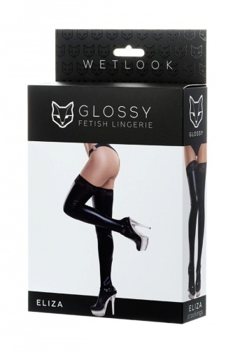 Glossy - Eliza Wetlook Stockings - Black - M photo