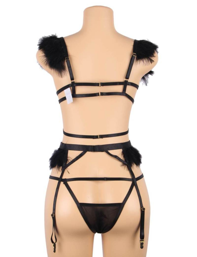 Ohyeah - 羽毛钢托内衣套装 - 黑色 - 中码 照片