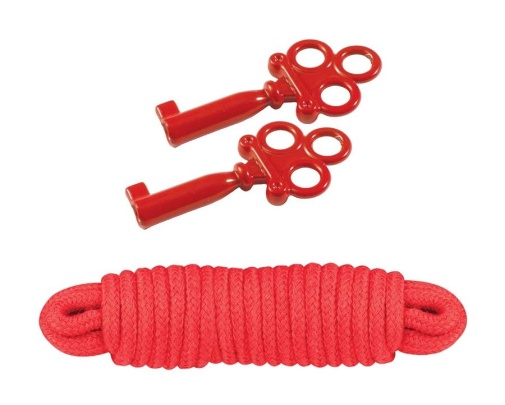 Nasstoys - Sinful Metal Hand Cuffs w Rope - Red photo