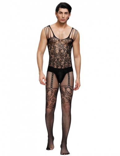 Ohyeah - Male Floral Bodystocking - Black photo