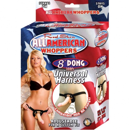 Nasstoys - All American Whoppers 8″ Dong w/ Universal Harness - Flesh photo
