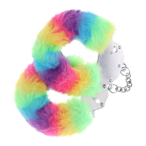 Ouch - Heavy-Duty Fluffy Hand Cuffs - Rainbow 照片