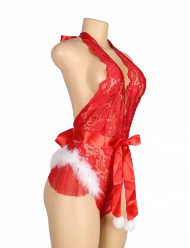 Ohyeah - Christmas Halter Teddy - Red - M photo