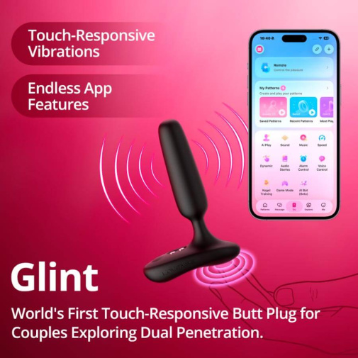 Lovense - Glint APP Vibro Butt Plug - Black photo