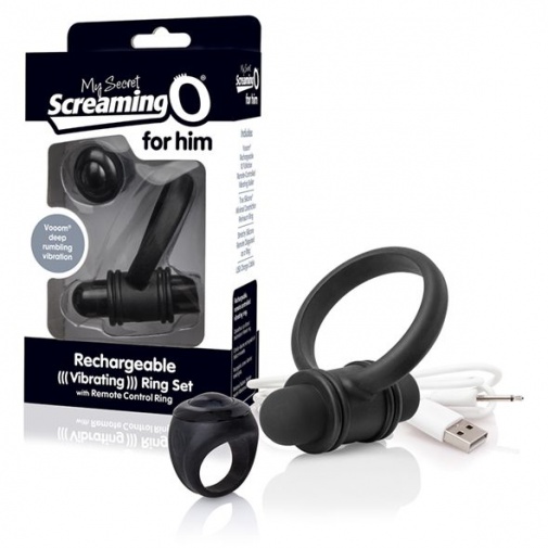 The Screaming O - Charged Remote Control Bullet and Ring for Him - Black photo