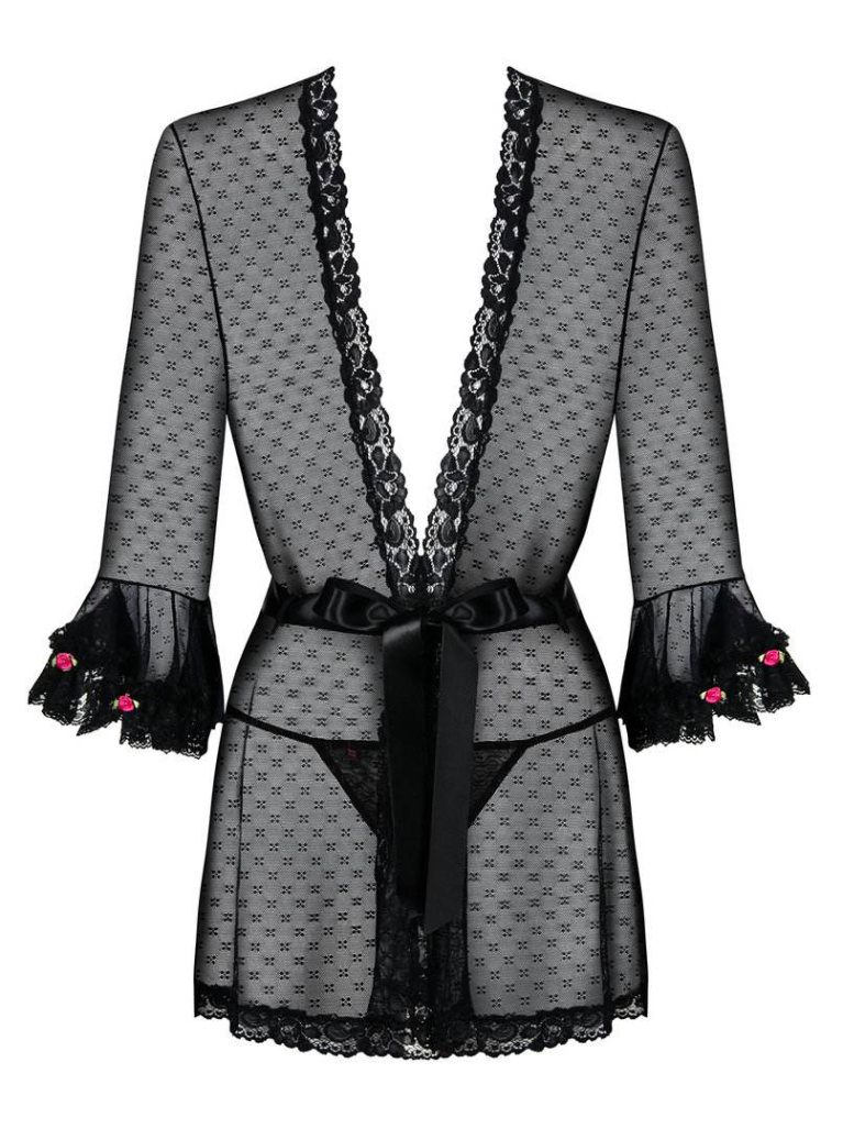 Obsessive - Piccorosa Robe & Thong - Black - S/M photo