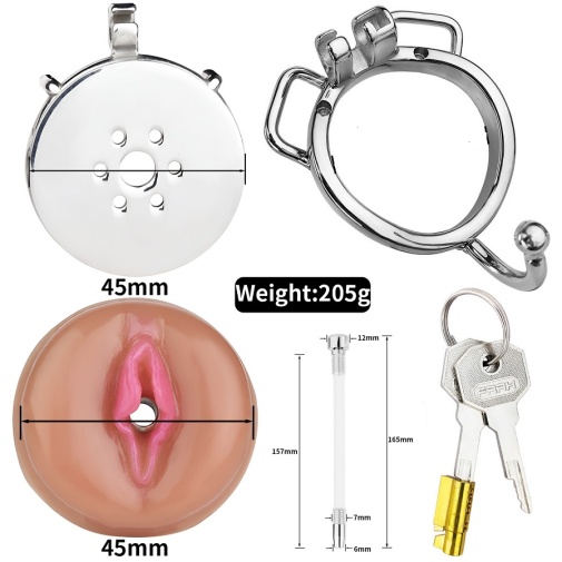 FAAK - Pussy Chastity Cage Curved Ring w Belt 照片