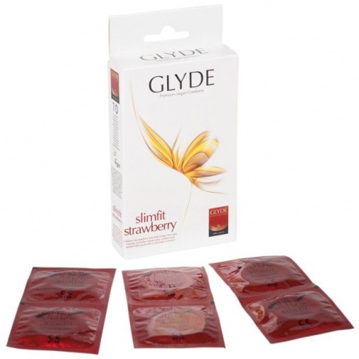 Glyde Vegan - Tight Fit Strawberry Condoms 10's Pack photo