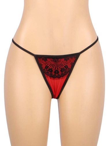 Ohyeah - Lace Garter Panty - Black/Red - XL 照片