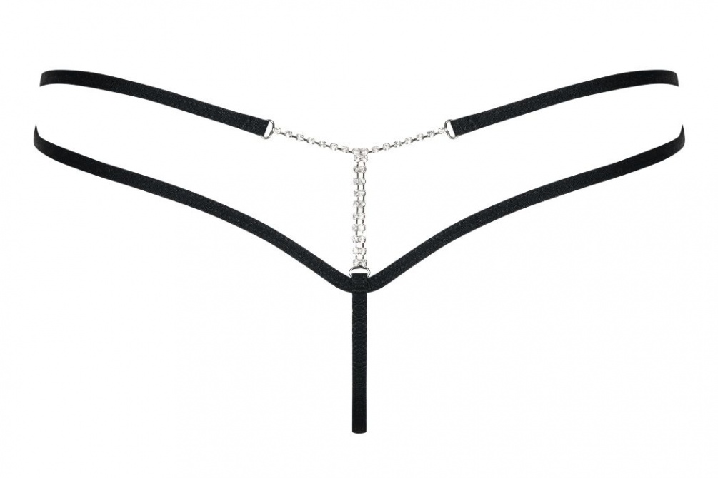 Plain, classic front and amazing, shining back – what a fabu... Obsessive - My Bijou Thong - Black - L/XL photo-8