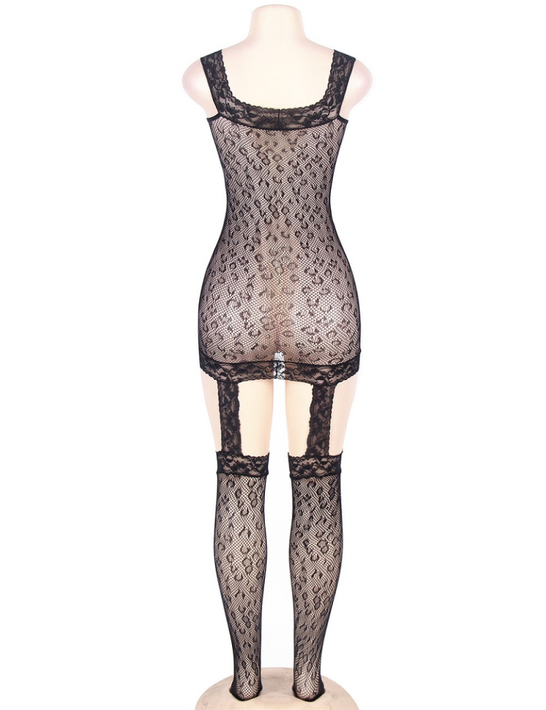 Ohyeah - Leopard Bodystocking w Garter - Black - M photo