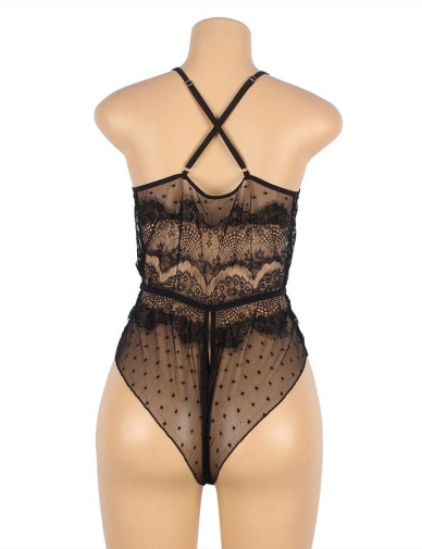 Ohyeah - Lace Floral Sheer Teddy - Black - XL photo