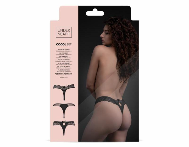 Underneath - Coco Thong Set 3 pcs - Black - S/M photo
