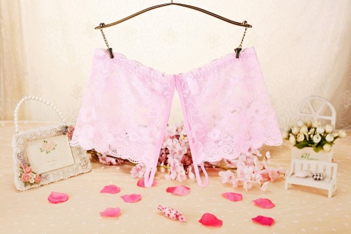 SB - 蝴蝶結開襠蕾絲內褲 - 淺粉紅色 照片