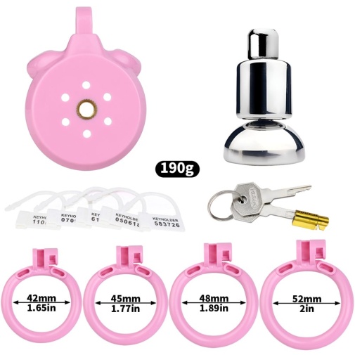 FAAK - Chastity Cage 45mm w Catheterization Hood - Pink 照片