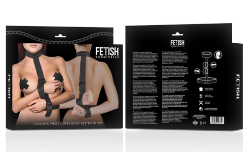 Fetish Submissive - 頸圈 連手銬半身拘束套裝 - 黑色 照片