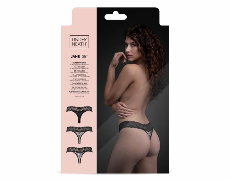 Underneath - Jane Thong Set 3 pcs - Black - S/M photo