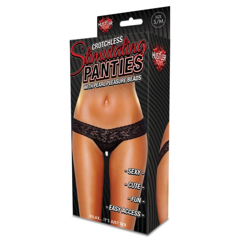 Hustler - Clitoral Stimulating Thong With Beads - Black - SM photo